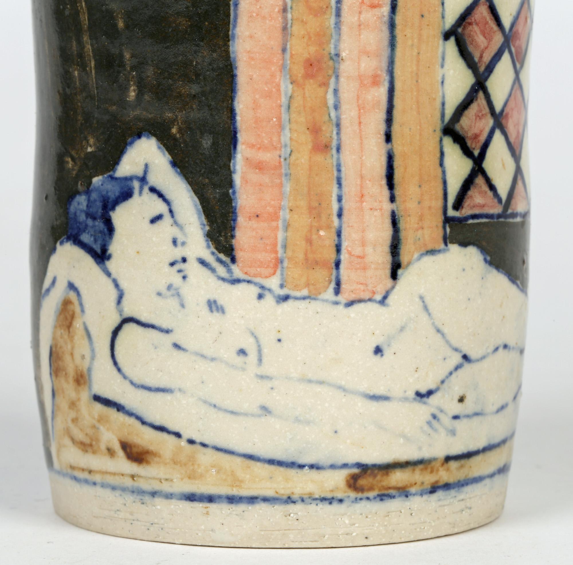 Eric James Mellon Studio Pottery Ash Glazed Vase with Nudes 2