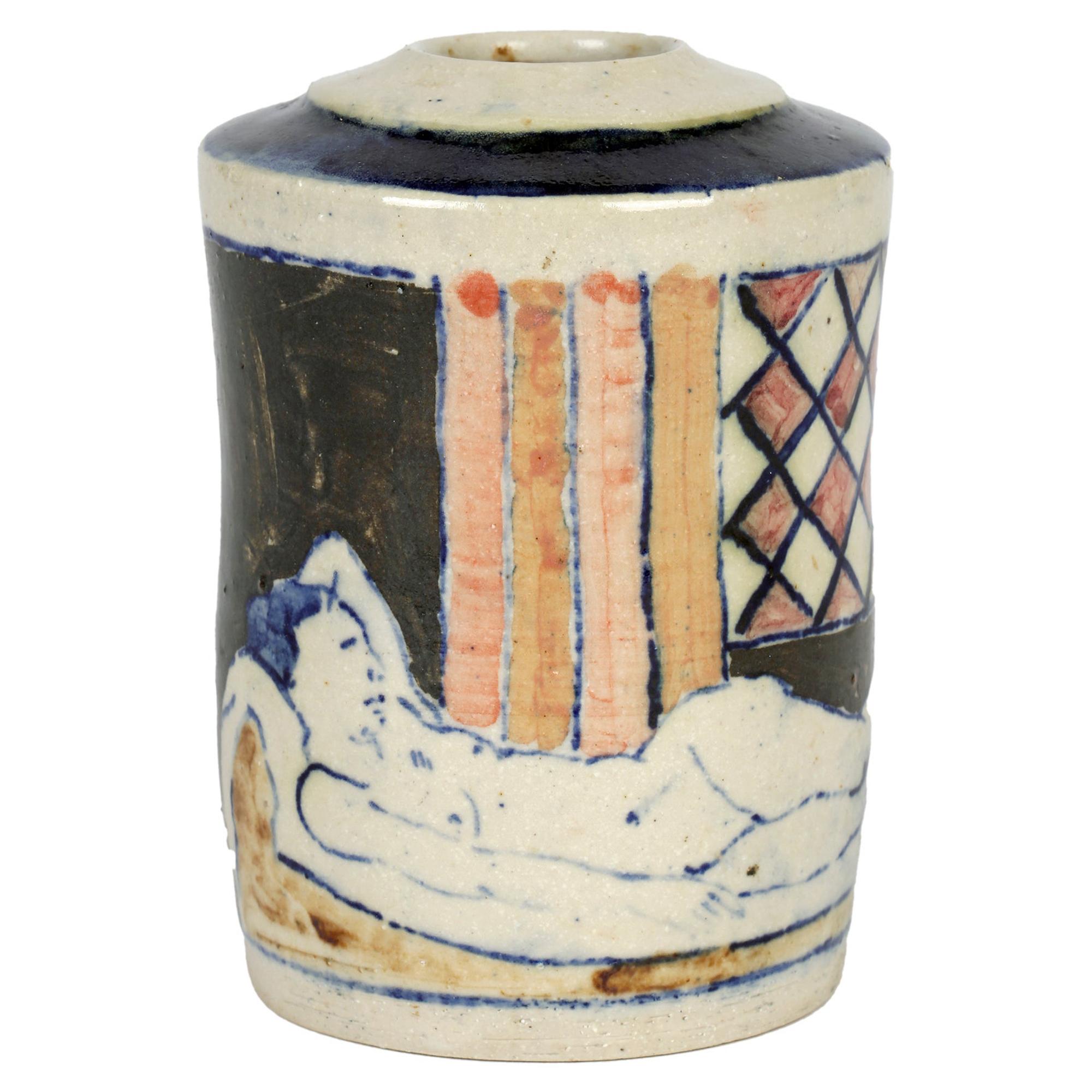 Eric James Mellon Studio Pottery Ash Glazed Vase with Nudes