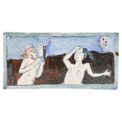 Eric James Mellon Studio Pottery Tile with Nudes Titled Europa & The Bull