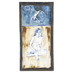 Eric James Mellon Studio Pottery Tile with Nude Titled Circus Trapeze