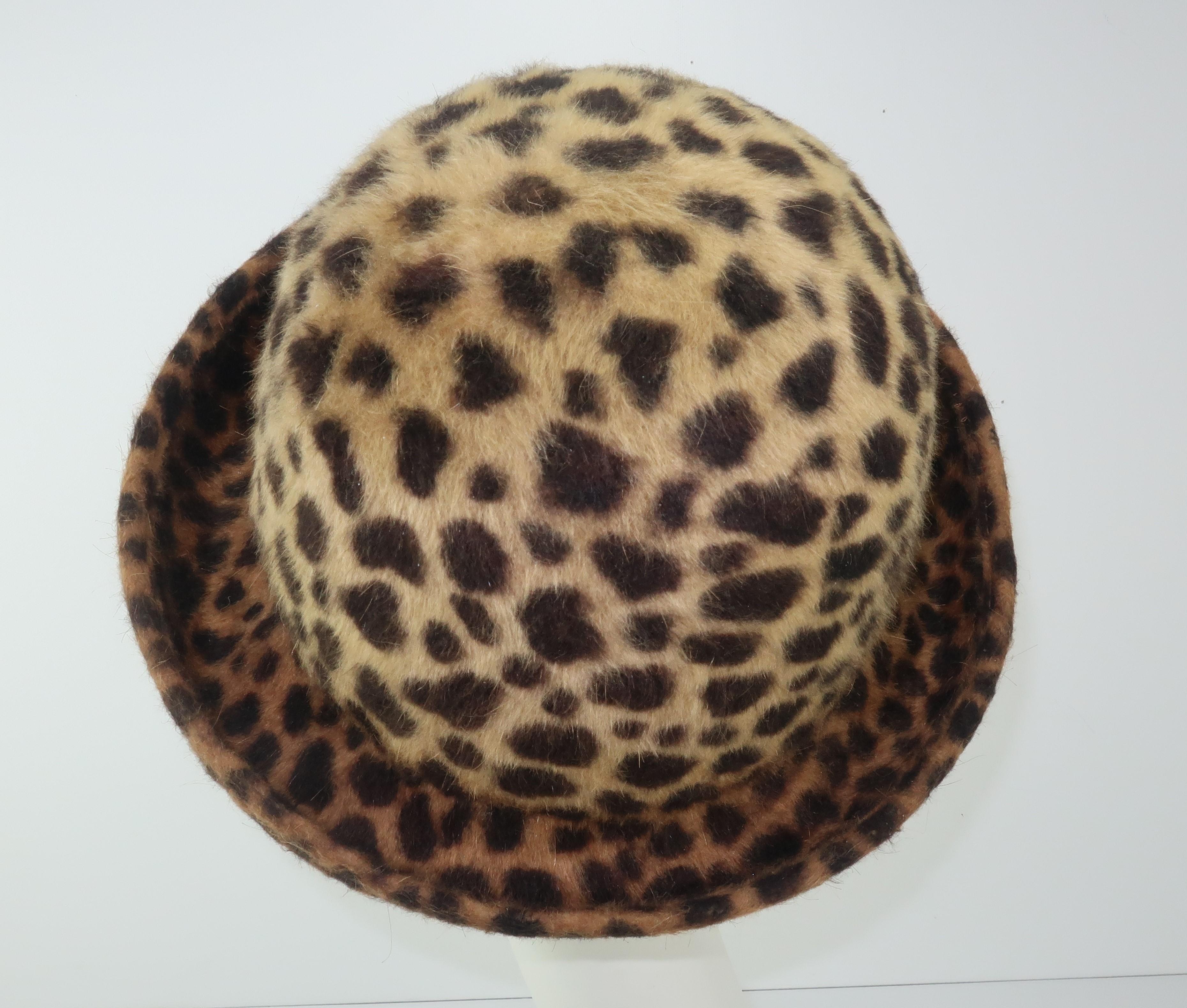 Brown Eric Javits Animal Print Mohair Bowler Style Hat