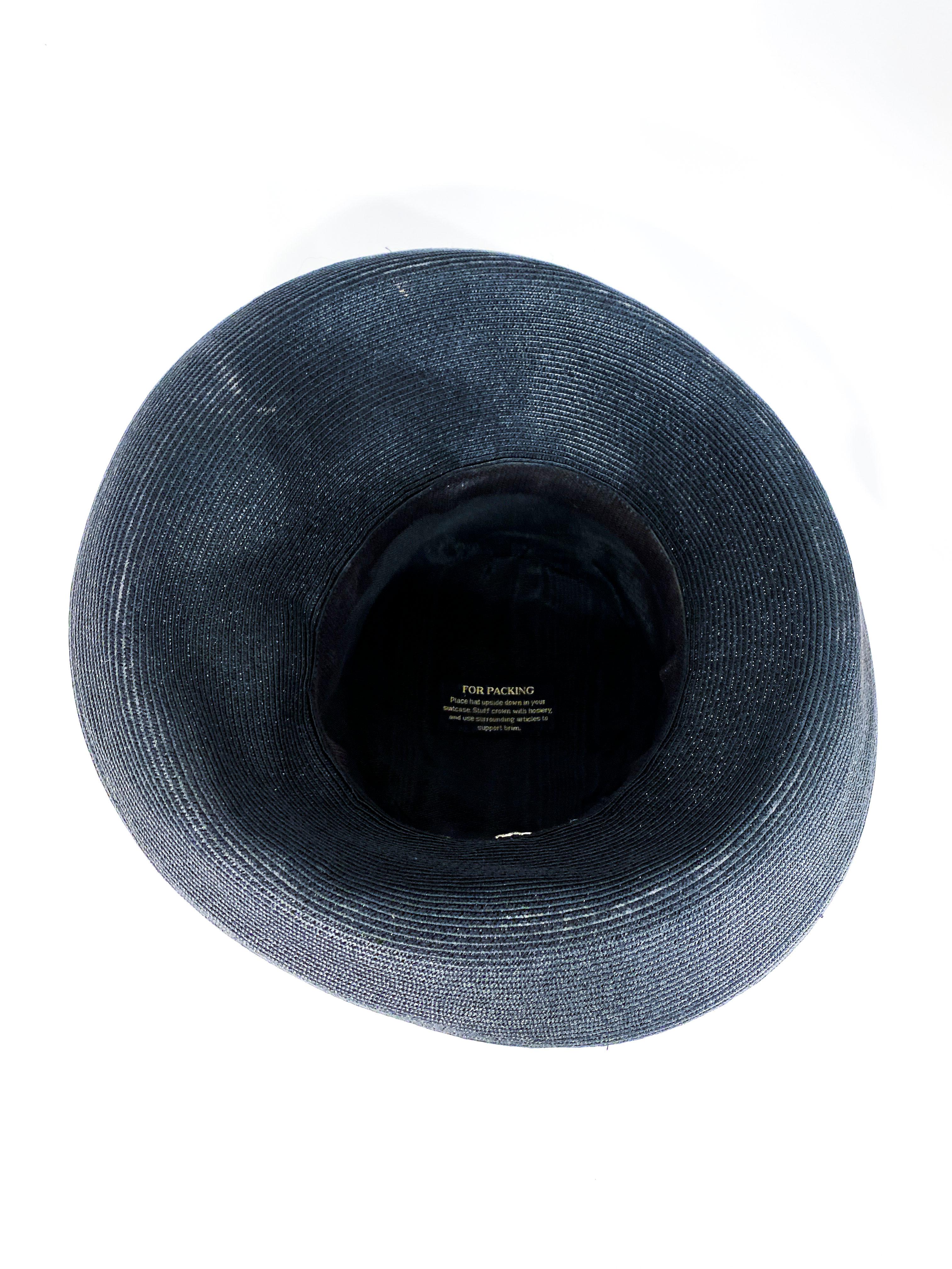 Eric Javits Black Coated Straw Hat with Large Bow In Good Condition In San Francisco, CA