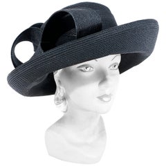 Eric Javits Black Coated Straw Hat with Large Bow