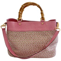 Eric Javits Pink Analu Squishee Tote Bag with Shoulder Strap Bamboo Handles