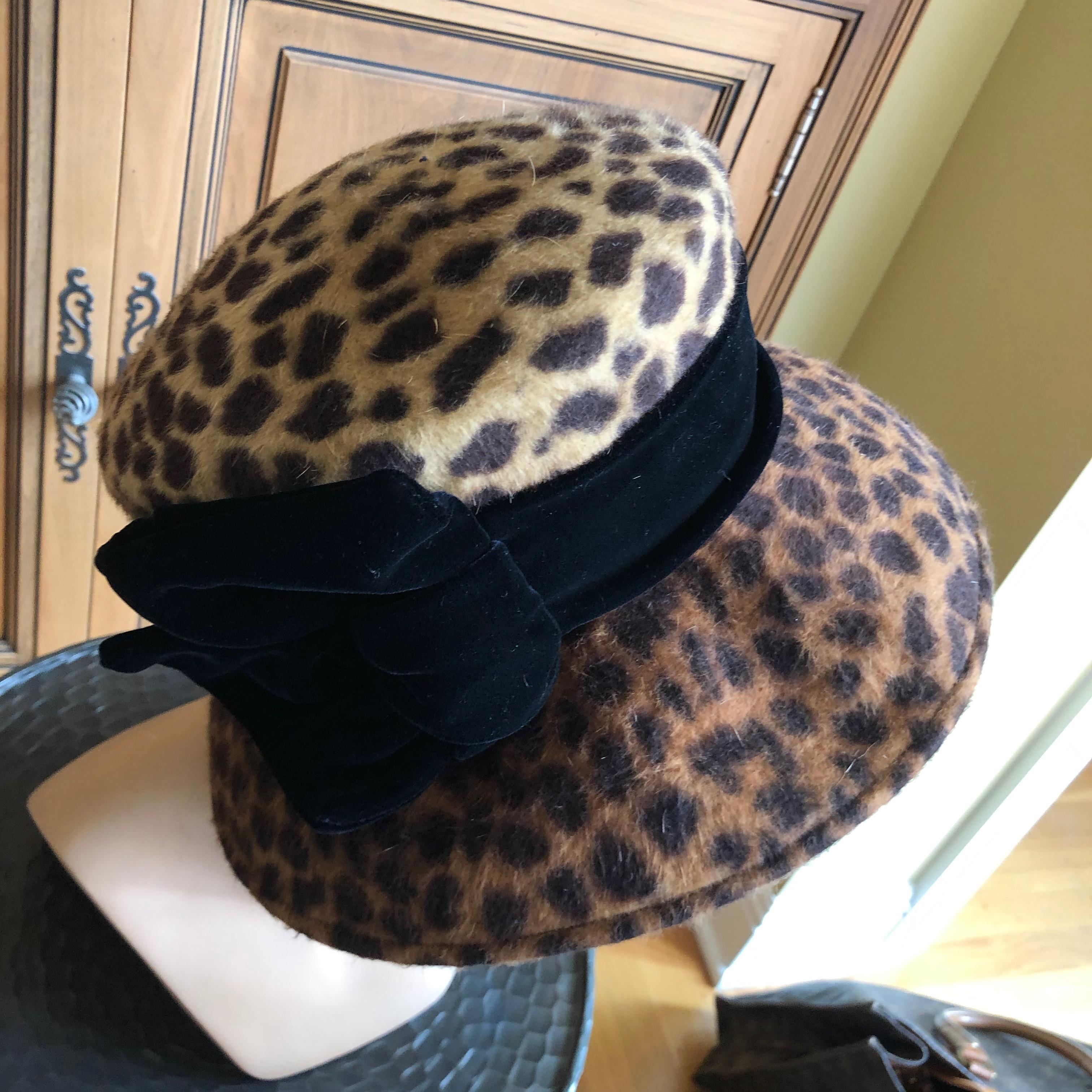 Eric Javits Plush Leopard Print Velvet Hat With Black Velvet Band 1