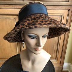 Eric Javits Plush Leopard Print Velvet Wide Brim Hat