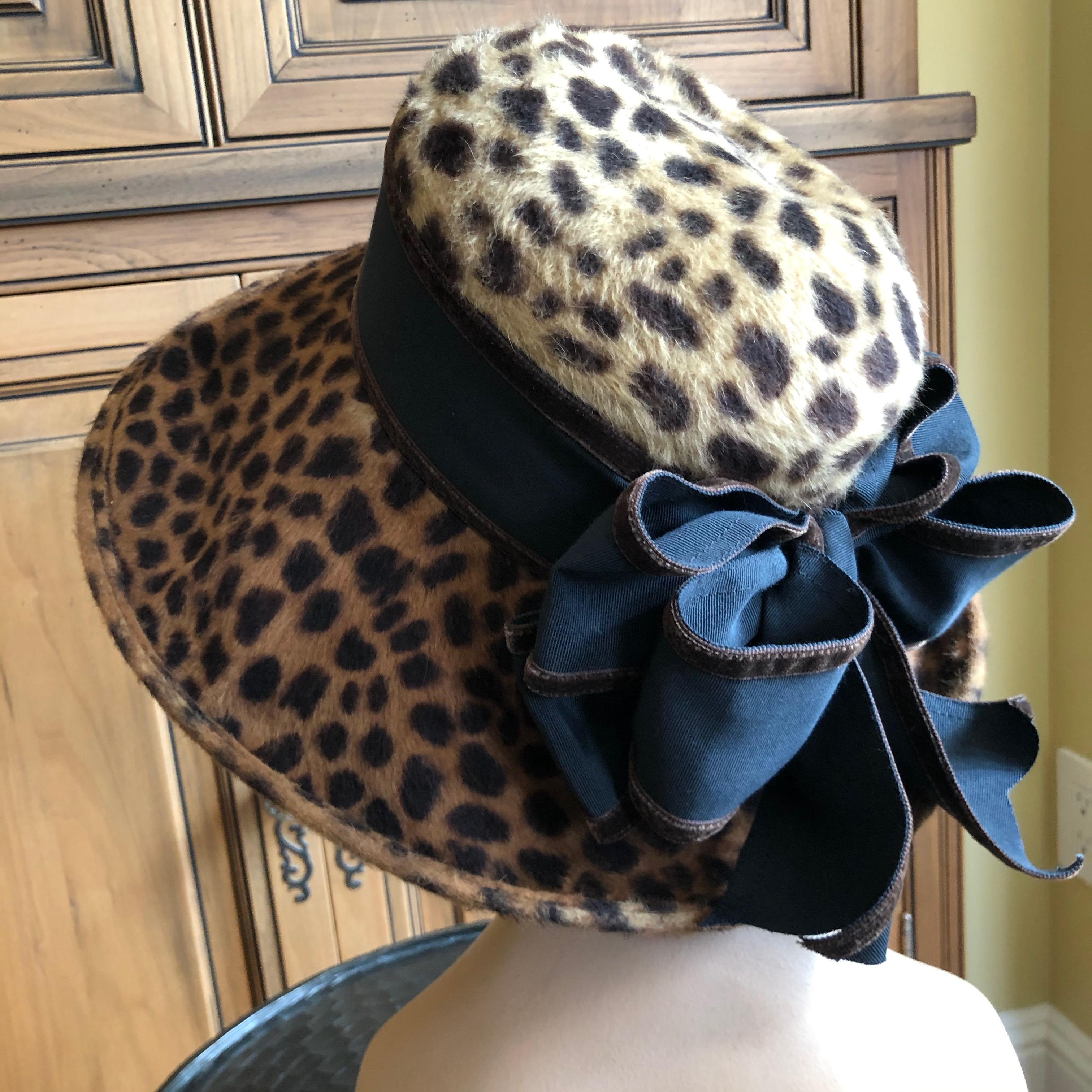 Eric Javits Plush Leopard Print Velvet Wide Brim Hat In Excellent Condition In Cloverdale, CA