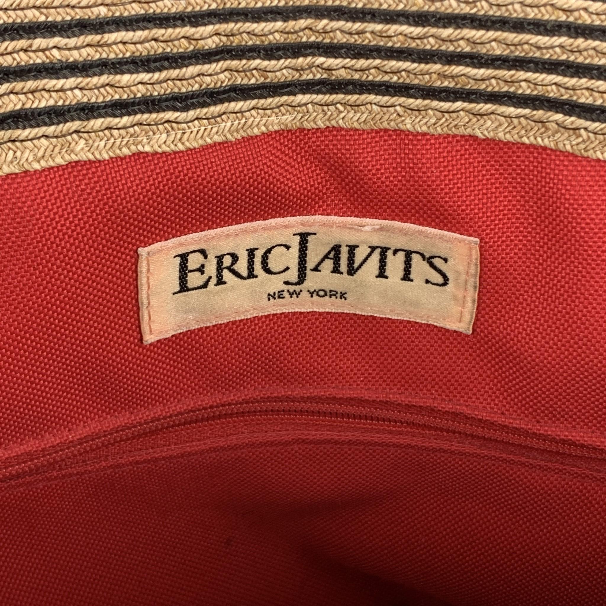 Women's ERIC JAVITS Stripe Beige Straw Leather Tote Handbag