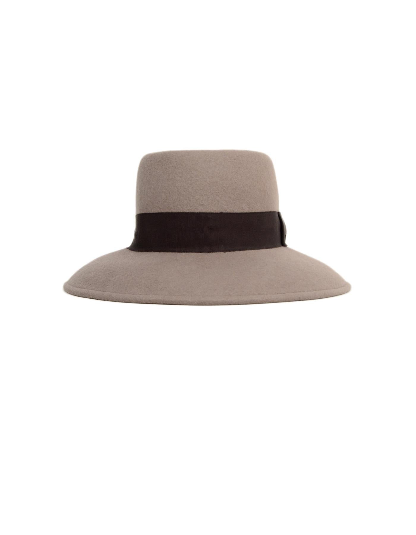 Gray Eric Javits Taupe Hat W/ Brown Ribbon Bow Trim 