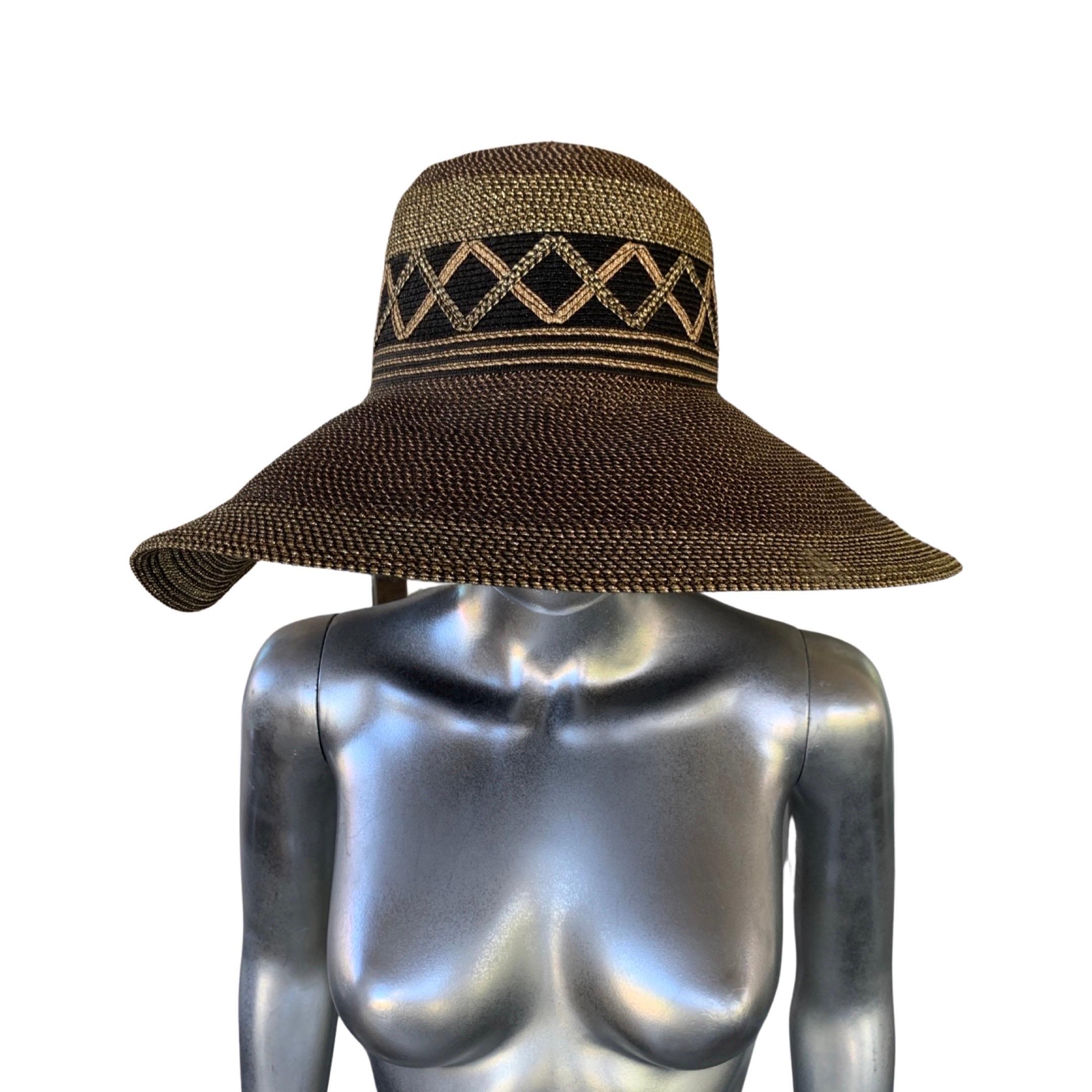 Eric Javits Vintage Black and Bronze Large Sun Hat Flex Brim  For Sale 6