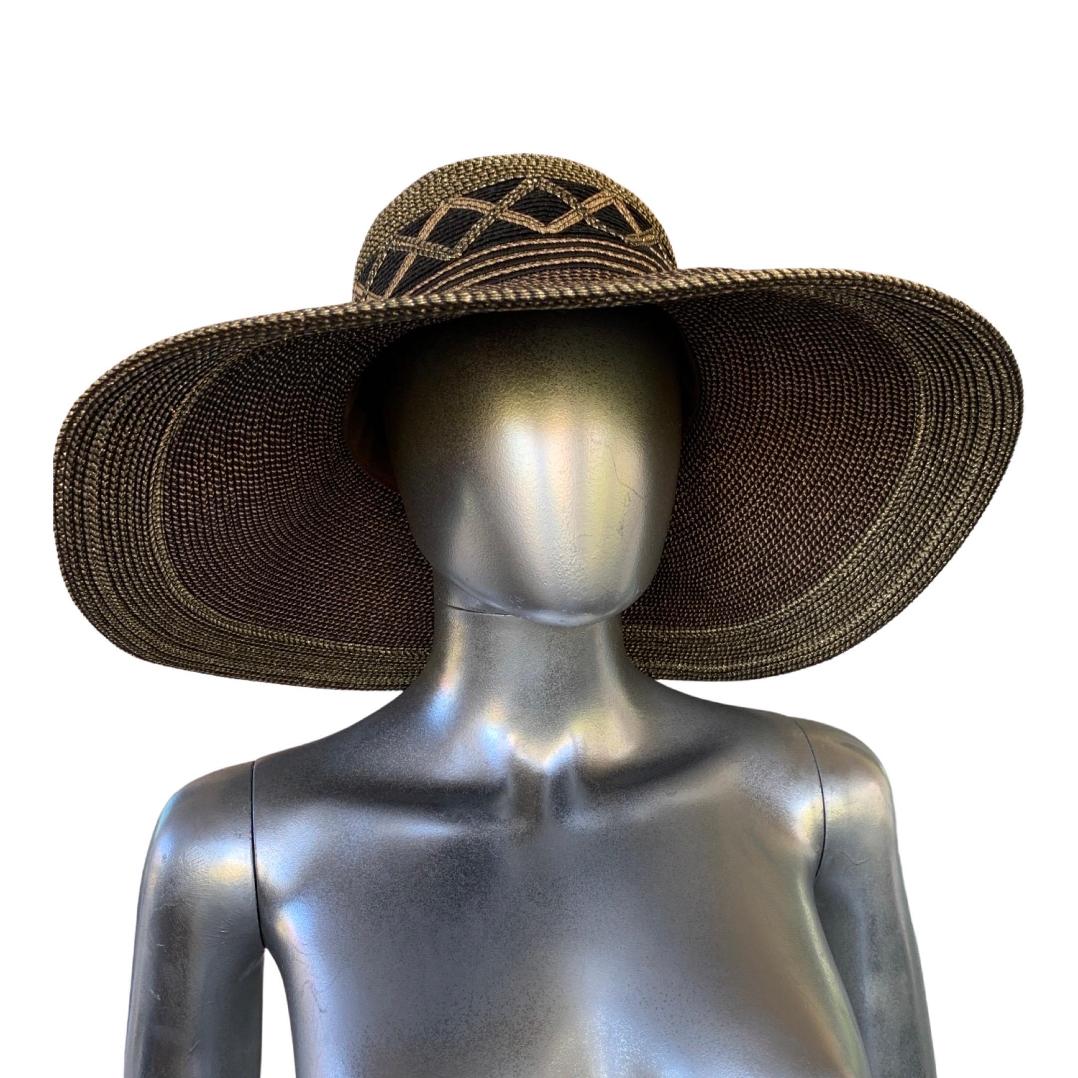 Eric Javits Vintage Black and Bronze Large Sun Hat Flex Brim  In Good Condition For Sale In Palm Springs, CA