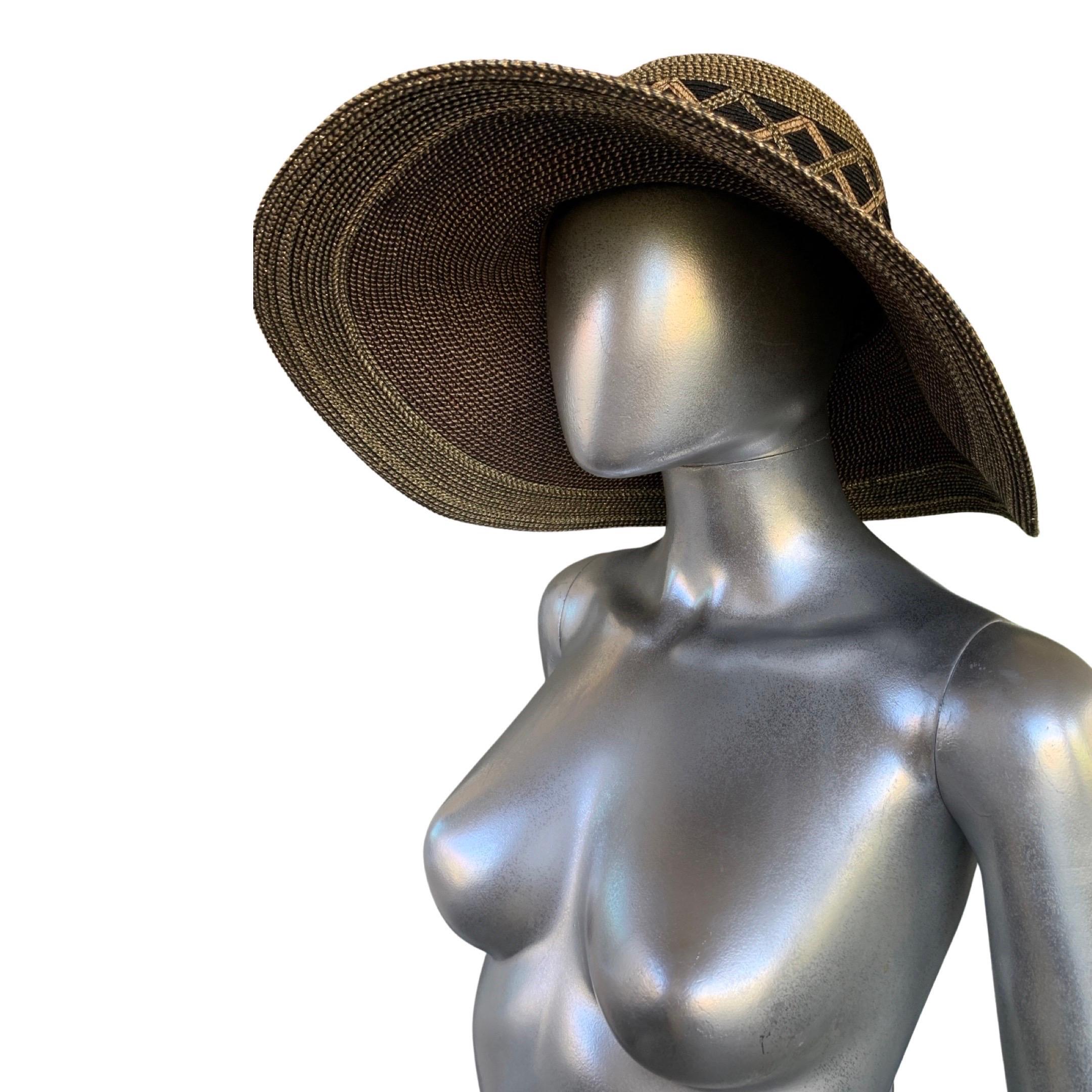 Women's Eric Javits Vintage Black and Bronze Large Sun Hat Flex Brim  For Sale