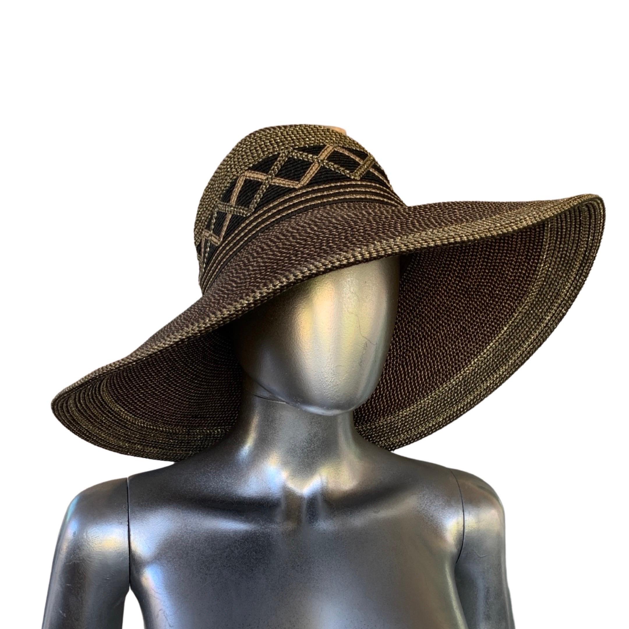 Eric Javits Vintage Black and Bronze Large Sun Hat Flex Brim  For Sale 1