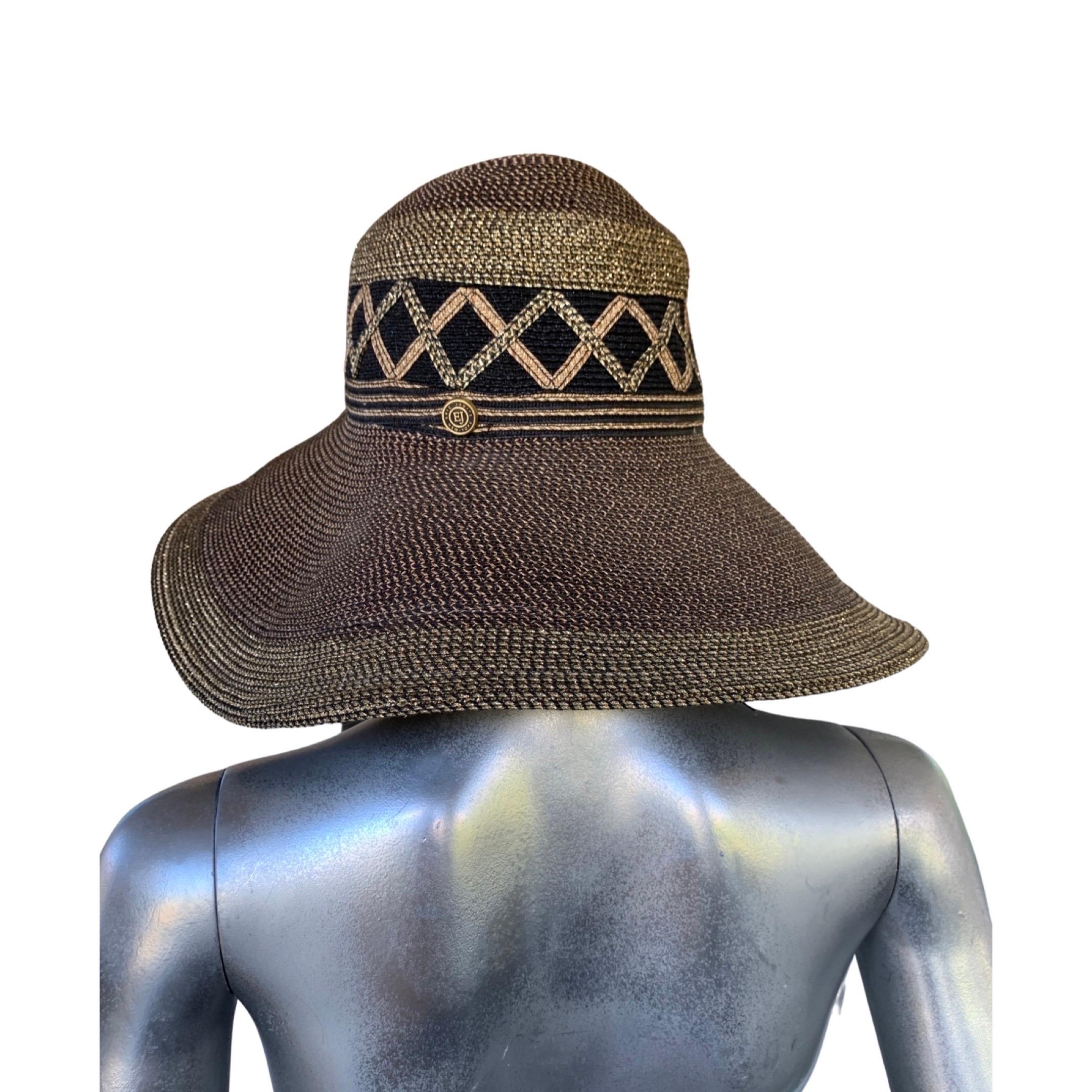 Eric Javits Vintage Black and Bronze Large Sun Hat Flex Brim  For Sale 4