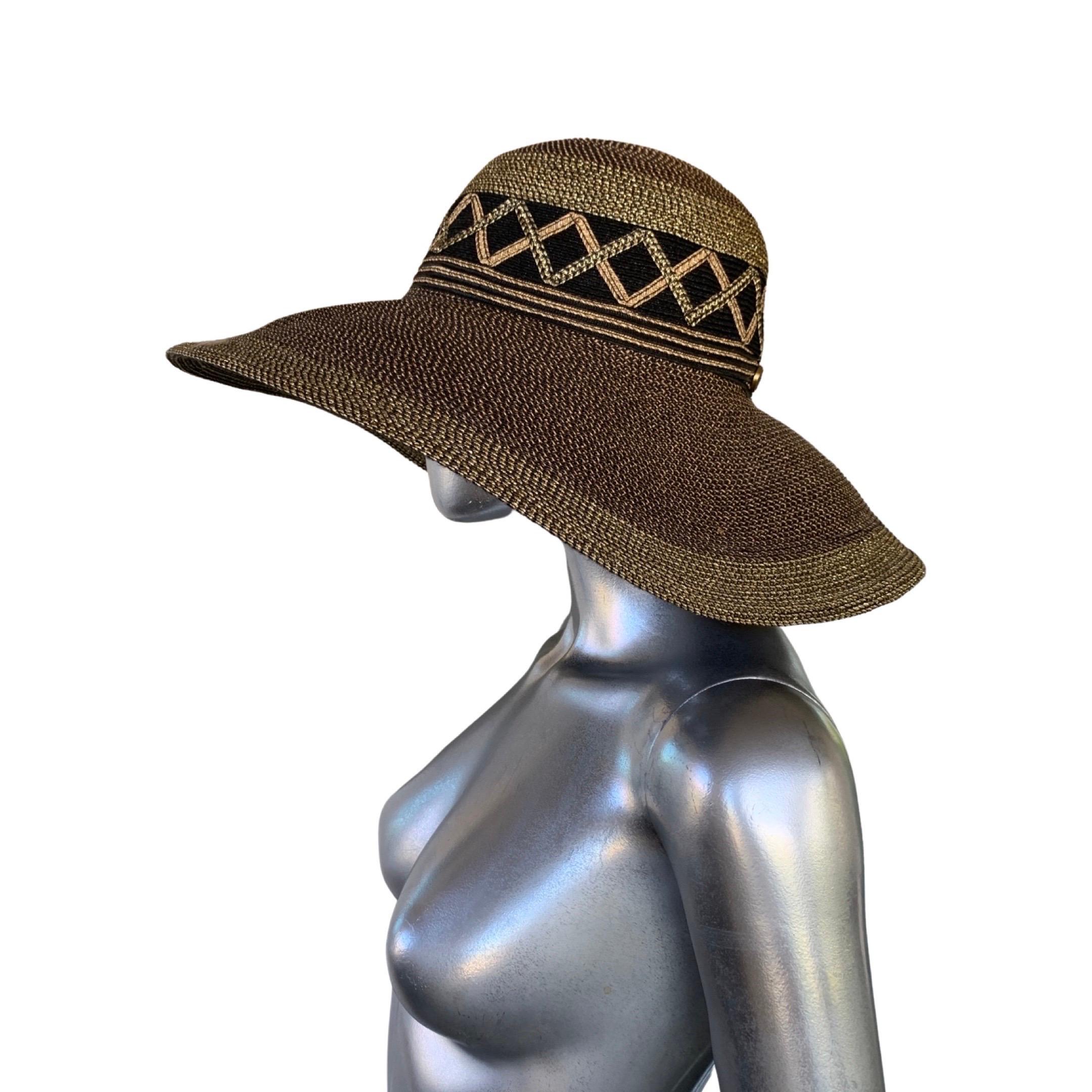 Eric Javits Vintage Black and Bronze Large Sun Hat Flex Brim  For Sale 5