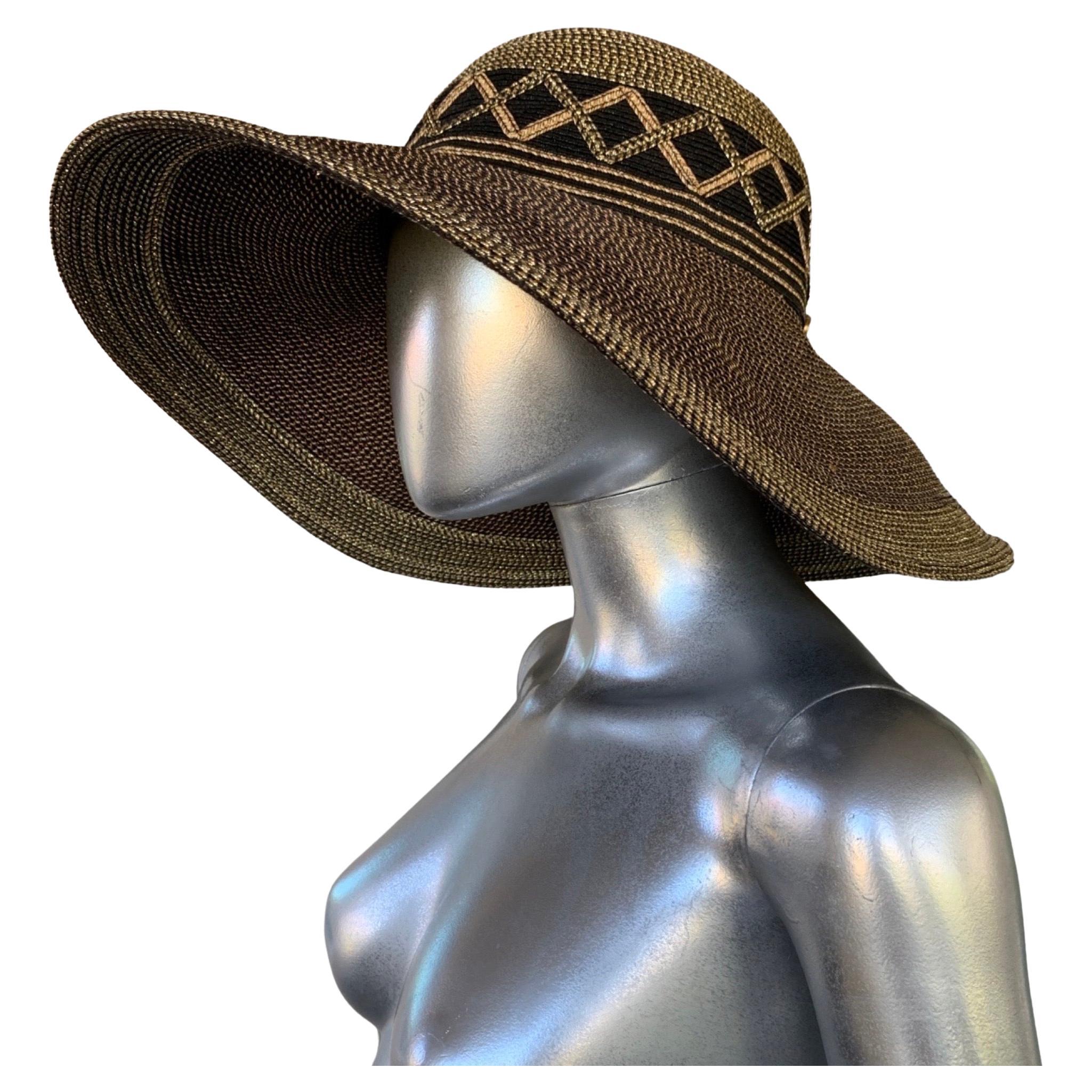 Eric Javits Vintage Black and Bronze Large Sun Hat Flex Brim  For Sale
