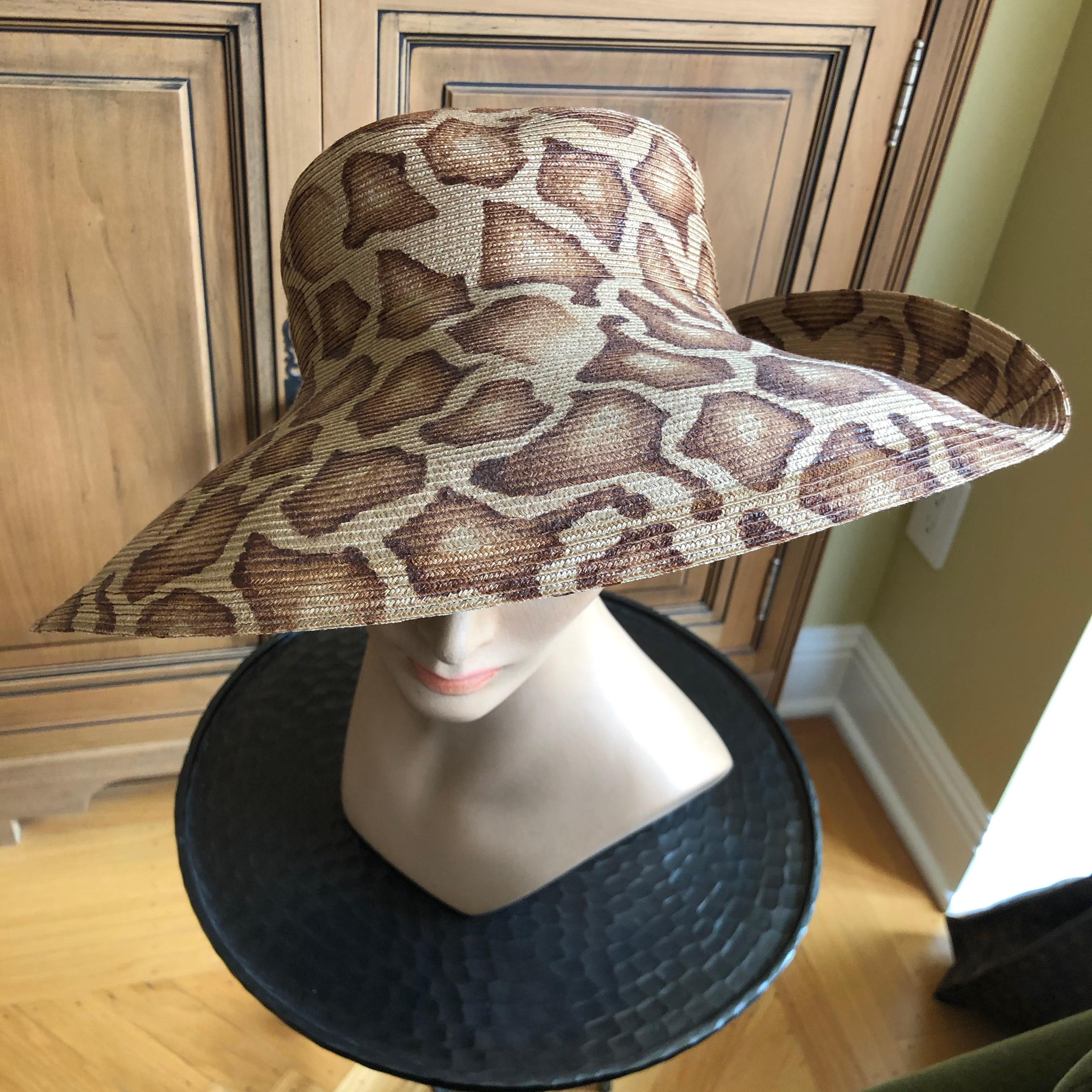 Women's or Men's Eric Javits Wide Brim Giraffe Print Straw Hat For Sale
