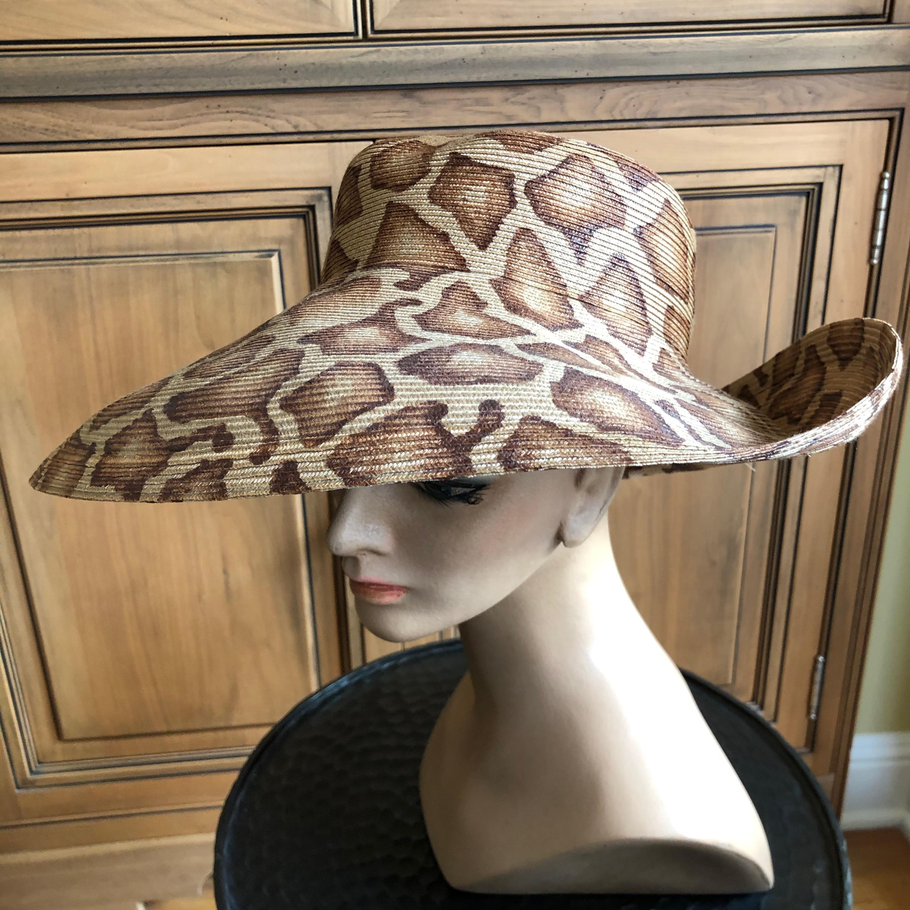 Eric Javits Wide Brim Giraffe Print Straw Hat For Sale 2
