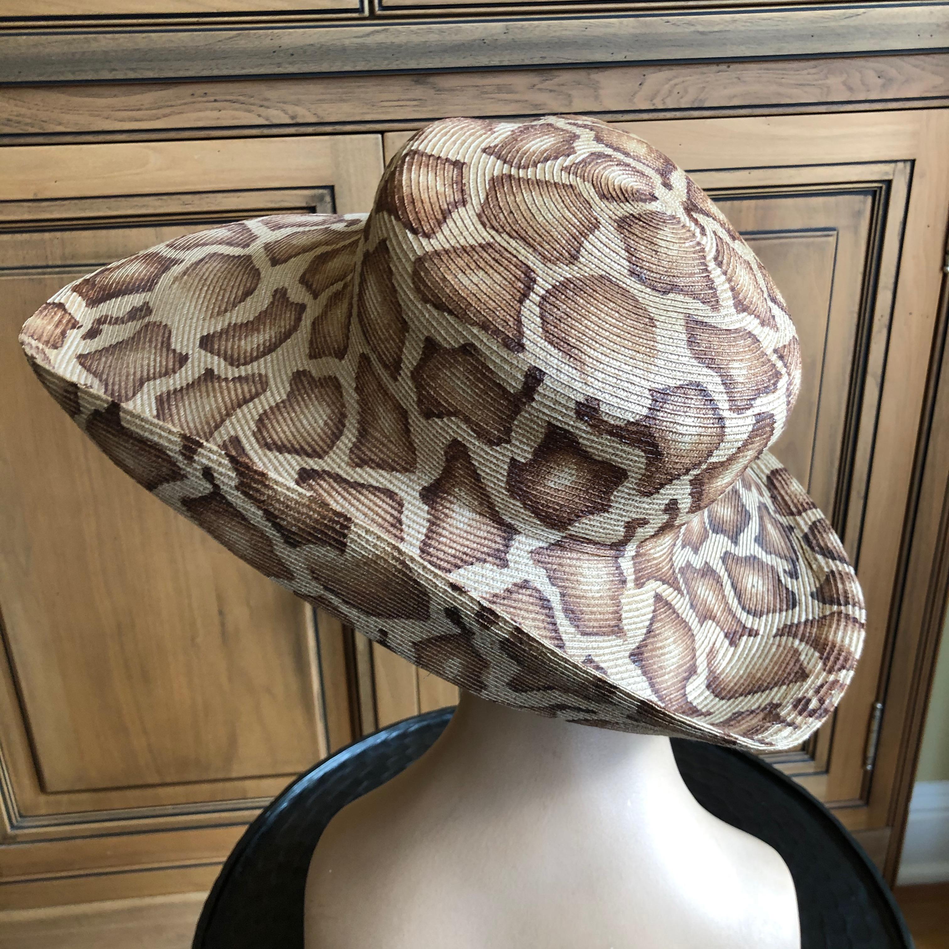 Eric Javits Wide Brim Giraffe Print Straw Hat For Sale 3
