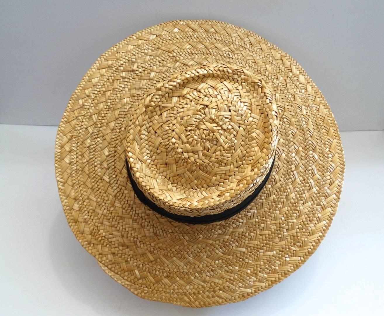 Beige Eric Javits Wide Brim Straw Boater Hat 
