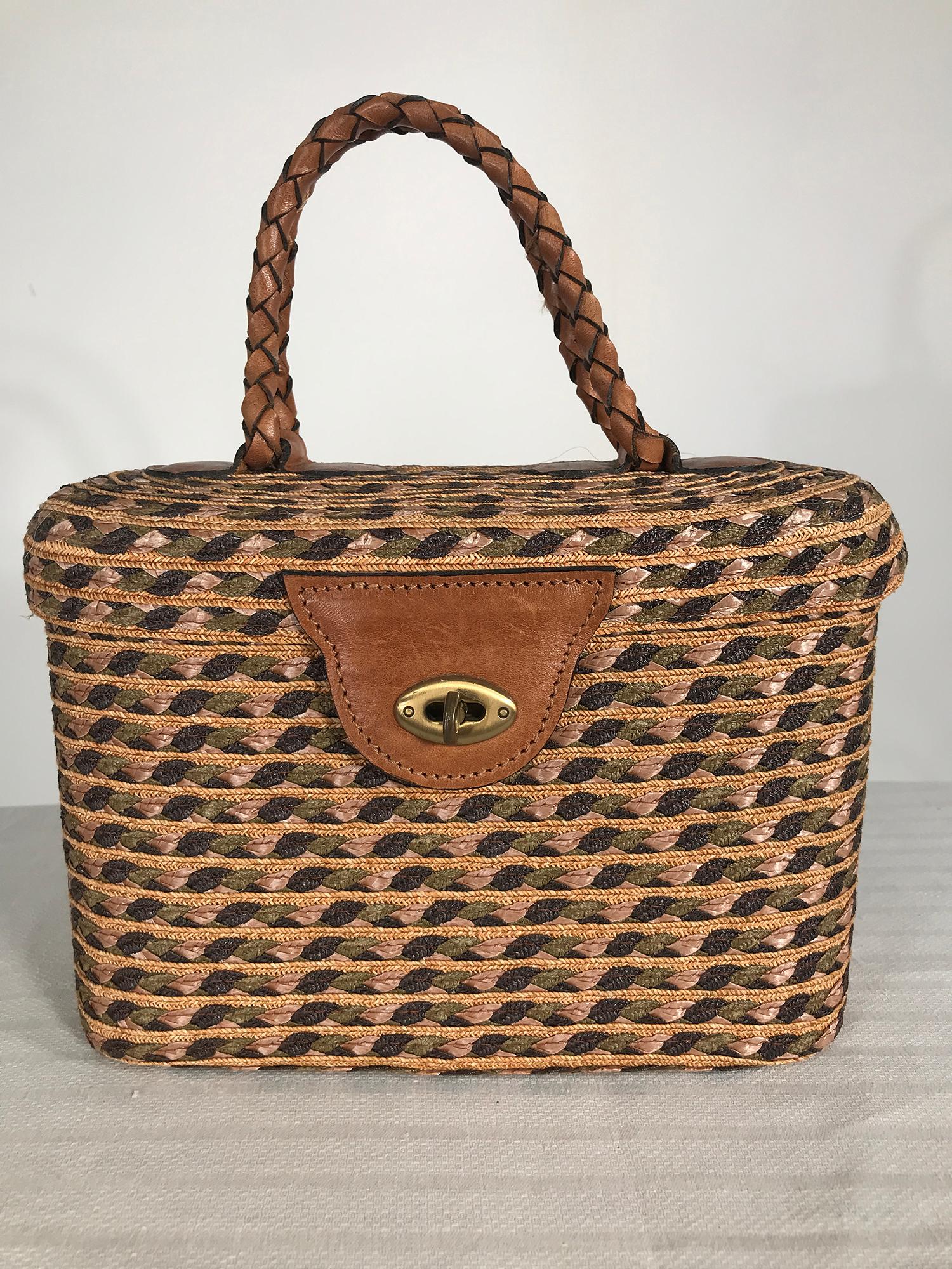 Eric Javits Woven Raffia, Cord & Leather Handbag 2