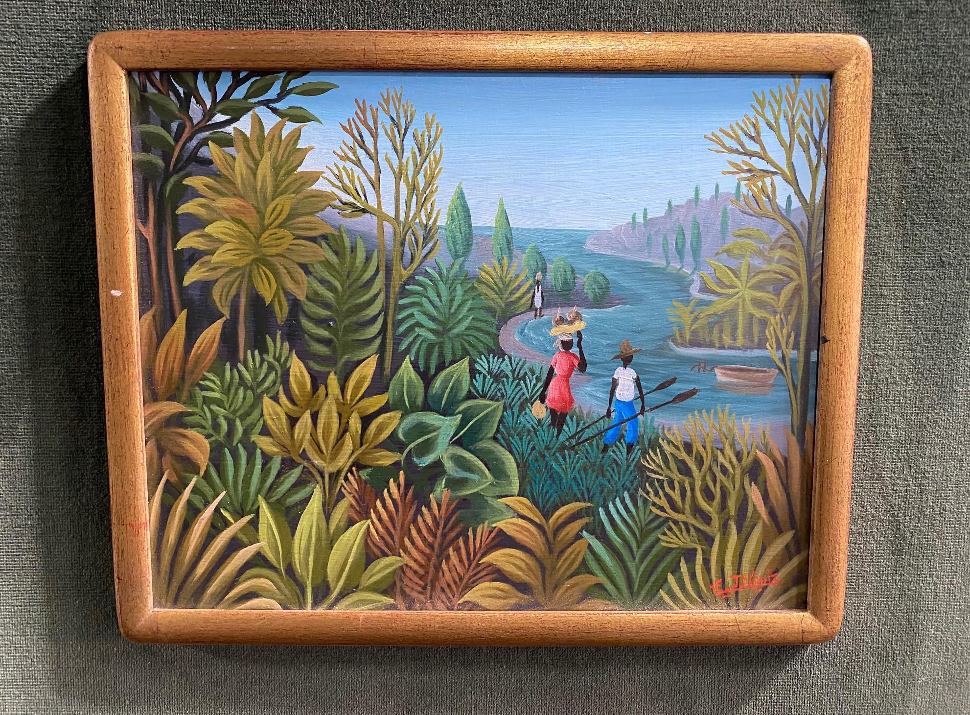 Modern Eric Jean-Louis Signed Haiti Haitian Original Oil Painting