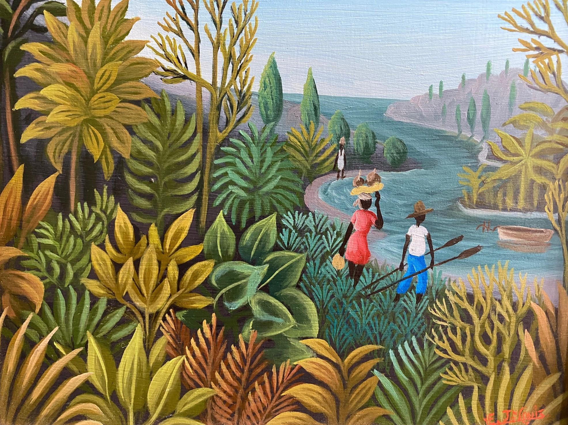 Hand-Painted Eric Jean-Louis Signed Haiti Haitian Original Oil Painting