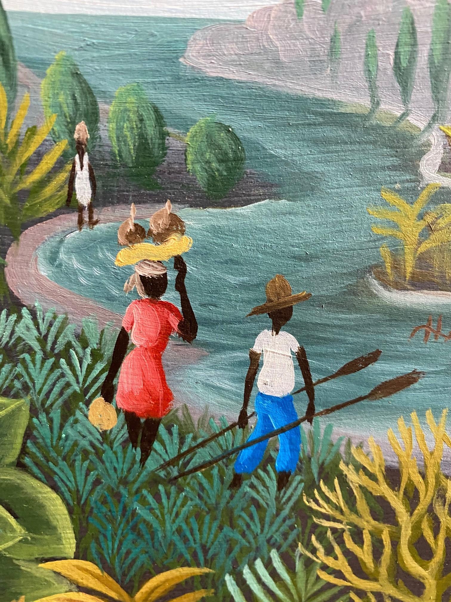 Eric Jean-Louis Signed Haiti Haitian Original Oil Painting In Good Condition In Studio City, CA