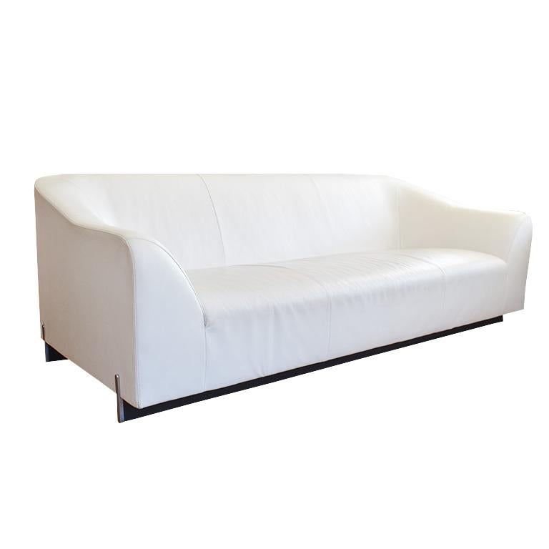 Eric Jourdan for Ligne Roset Snowdonia Modernist Sofa in White Leather In Good Condition In Oklahoma City, OK