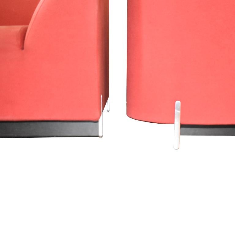 Eric Jourdan for Ligne Roset Snowdonia Upholstered Armchairs, a Pair in Red In Good Condition In Oklahoma City, OK