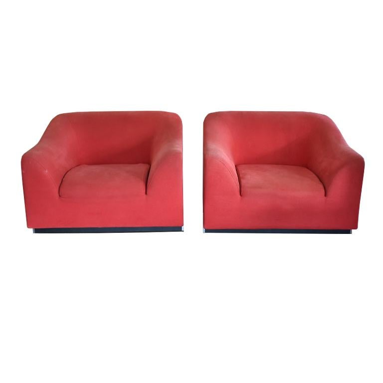 Eric Jourdan for Ligne Roset Snowdonia Upholstered Armchairs, a Pair in Red 1