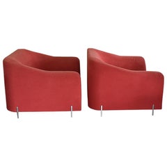 Eric Jourdan for Ligne Roset Snowdonia Upholstered Armchairs, a Pair in Red