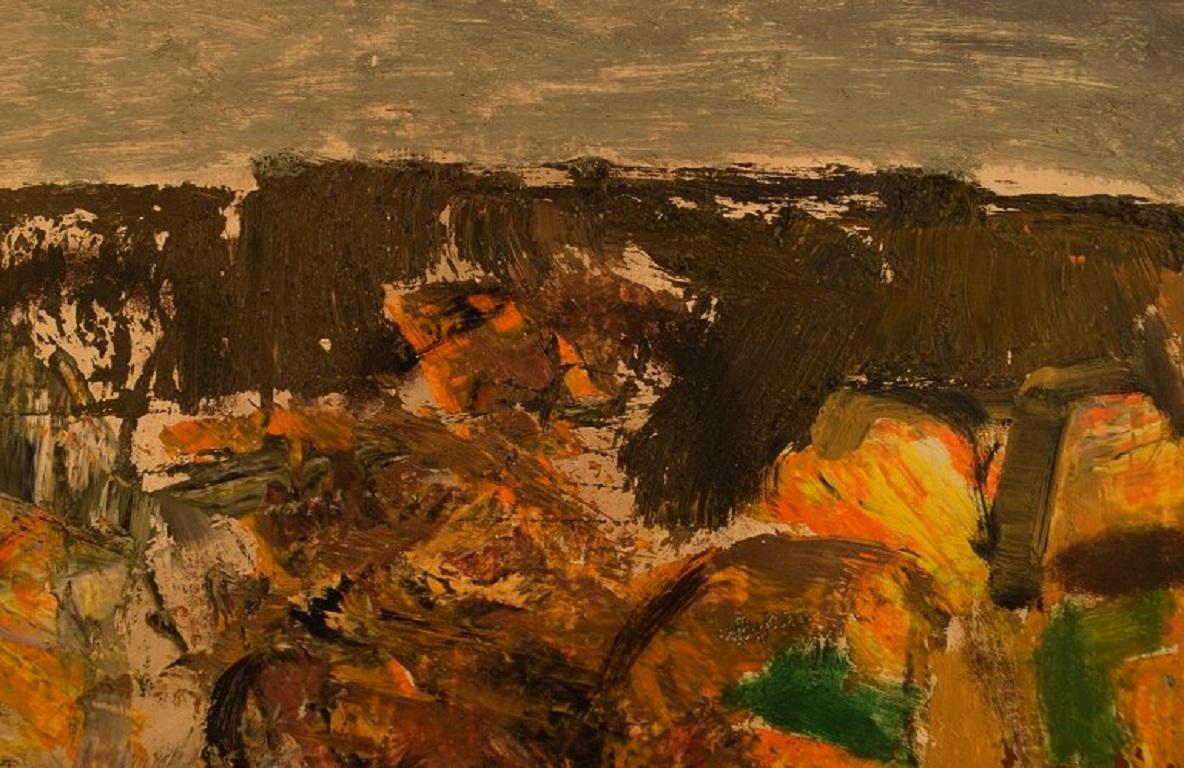 Mid-20th Century Eric Julius, Listed Swedish Artist, Oil / Board, Modernist Landscape For Sale