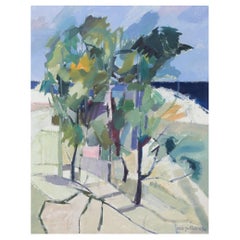Eric Julius, listed Swedish artist. Oil / canvas. Modernist landscape with trees