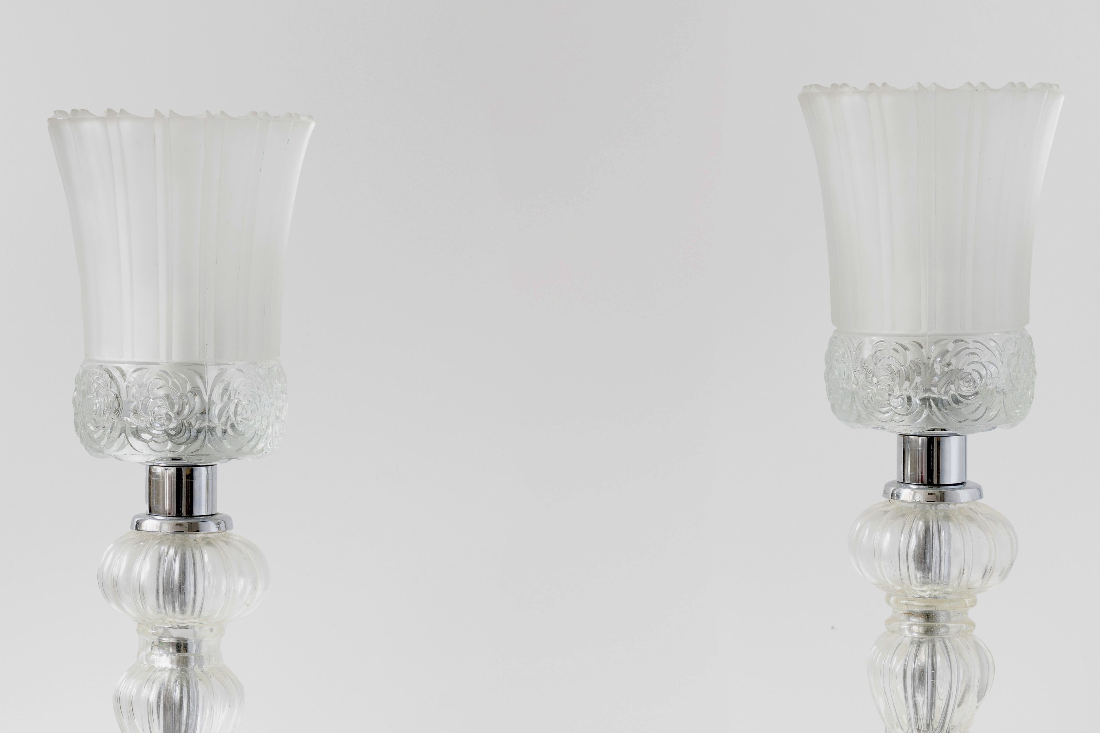 Eric Katz, paire de lampes de bureau françaises vintage en verre sablé et chrome en vente 3