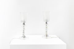 Eric Katz, Coppia di lampade da tavolo francesi vintage in vetro sabbiato e cromo