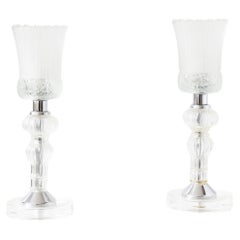 Eric Katz, Französische Vintage-Tischlampen aus sandgestrahltem Glas und Chrom, Paar