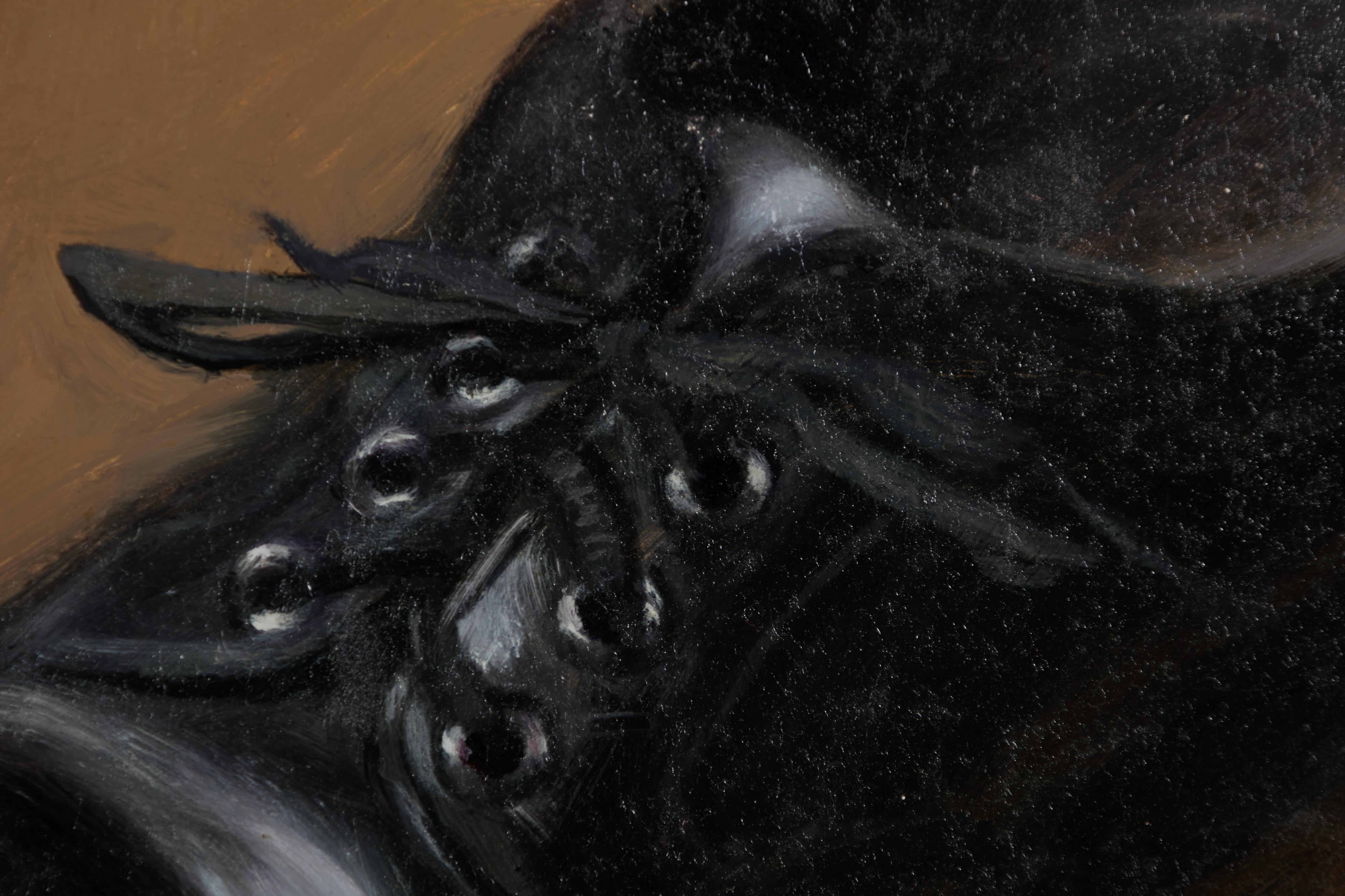 Stilleben mit schwarzen Lederschuhen (Schwarz), Figurative Painting, von Eric Kunde