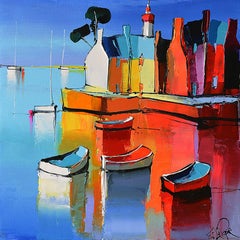  La Facade Jaune  - Ships In The Ocean - Landscape Painting by Eric Le Pape