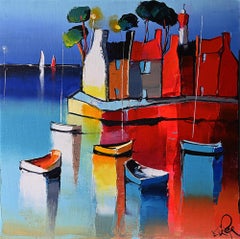 Le Pignon Rouge - Ships In The Ocean - Landscape Painting by Eric Le Pape