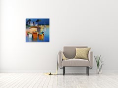 Le Quai Jaune - Navires dans l'océan - Peinture de paysage d'Eric Le Pape