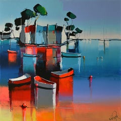 Le Quai Rouge  - Ships In The Ocean - Landscape Painting by Eric Le Pape