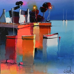 Les 2 Maisons Blanches - Ships In The Ocean - Landscape Painting by Eric Le Pape