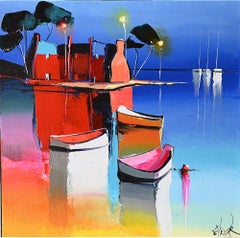 Les 3 Maisons Rouges - Navires dans l'océan - Peinture de paysage d'Eric Le Pape