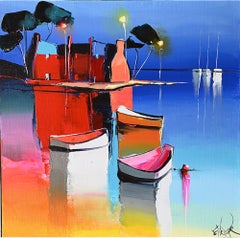 Les 3 Maisons Rouges - Ships In The Ocean - Landscape Painting by Eric Le Pape