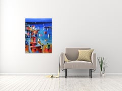 Sauzon - Ships In The Ocean - Landscape Painting by Eric Le Pape