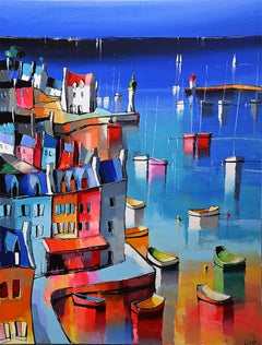 Sauzon - Ships In The Ocean - Landscape Painting by Eric Le Pape