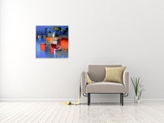 Soirée Plage - Navires dans l'océan - Peinture de paysage d'Eric Le Pape