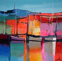 St Tropez  - Ships In The Ocean - Landscape Painting by Eric Le Pape