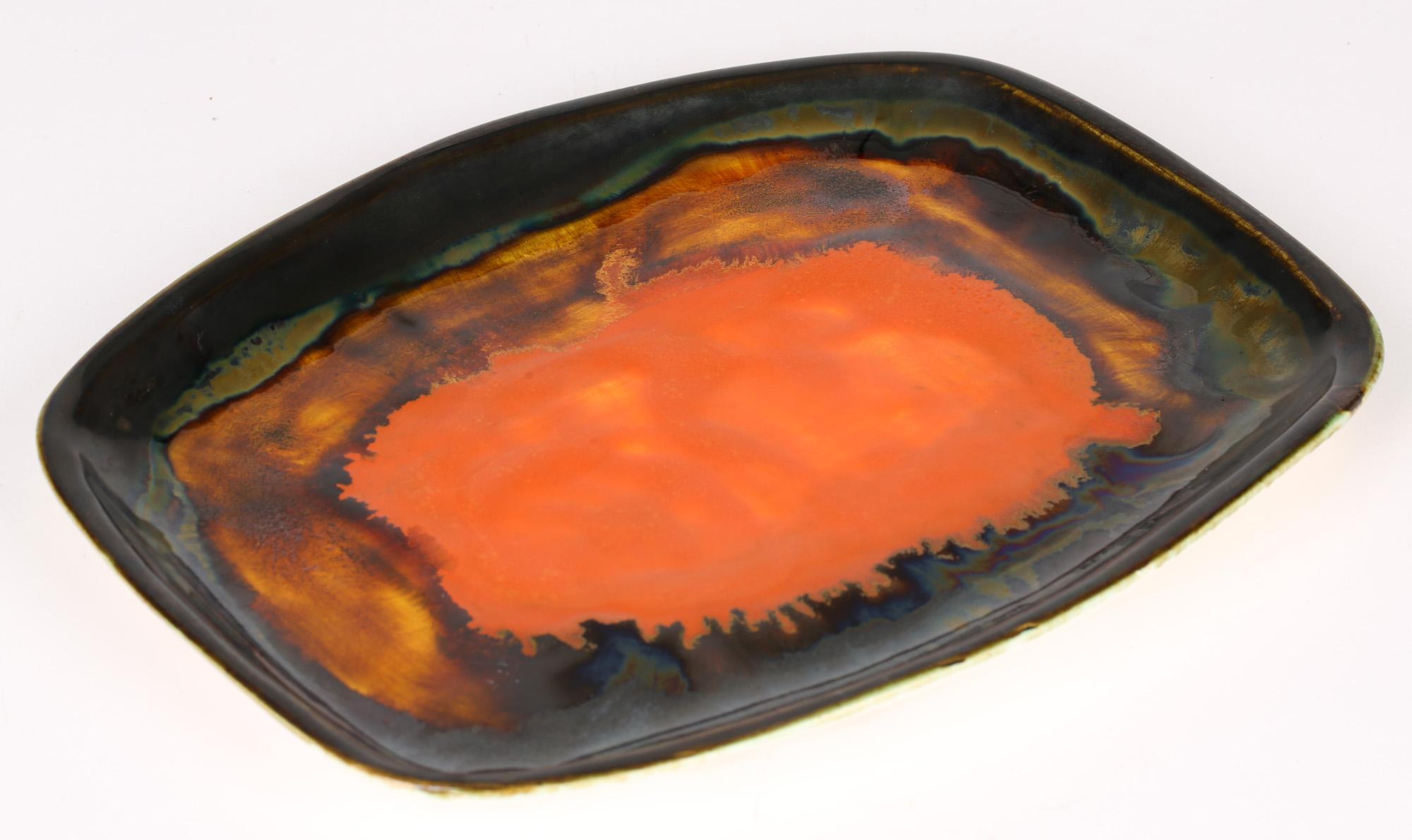 English Eric Leaper Newlyn Studio Pottery Orange Glazed Tray or Shallow Dish For Sale